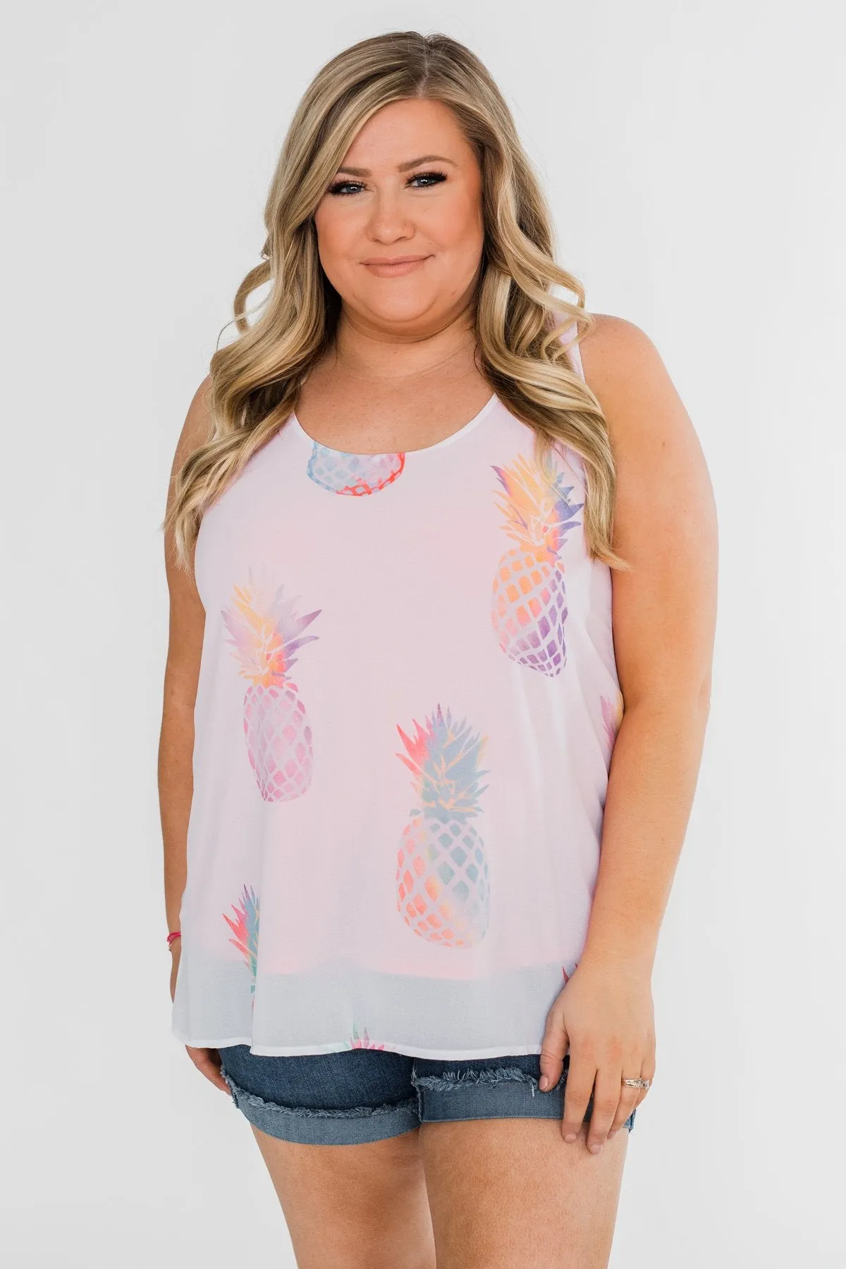 Life Is Sweet Pineapple Tank Top- Sheer White