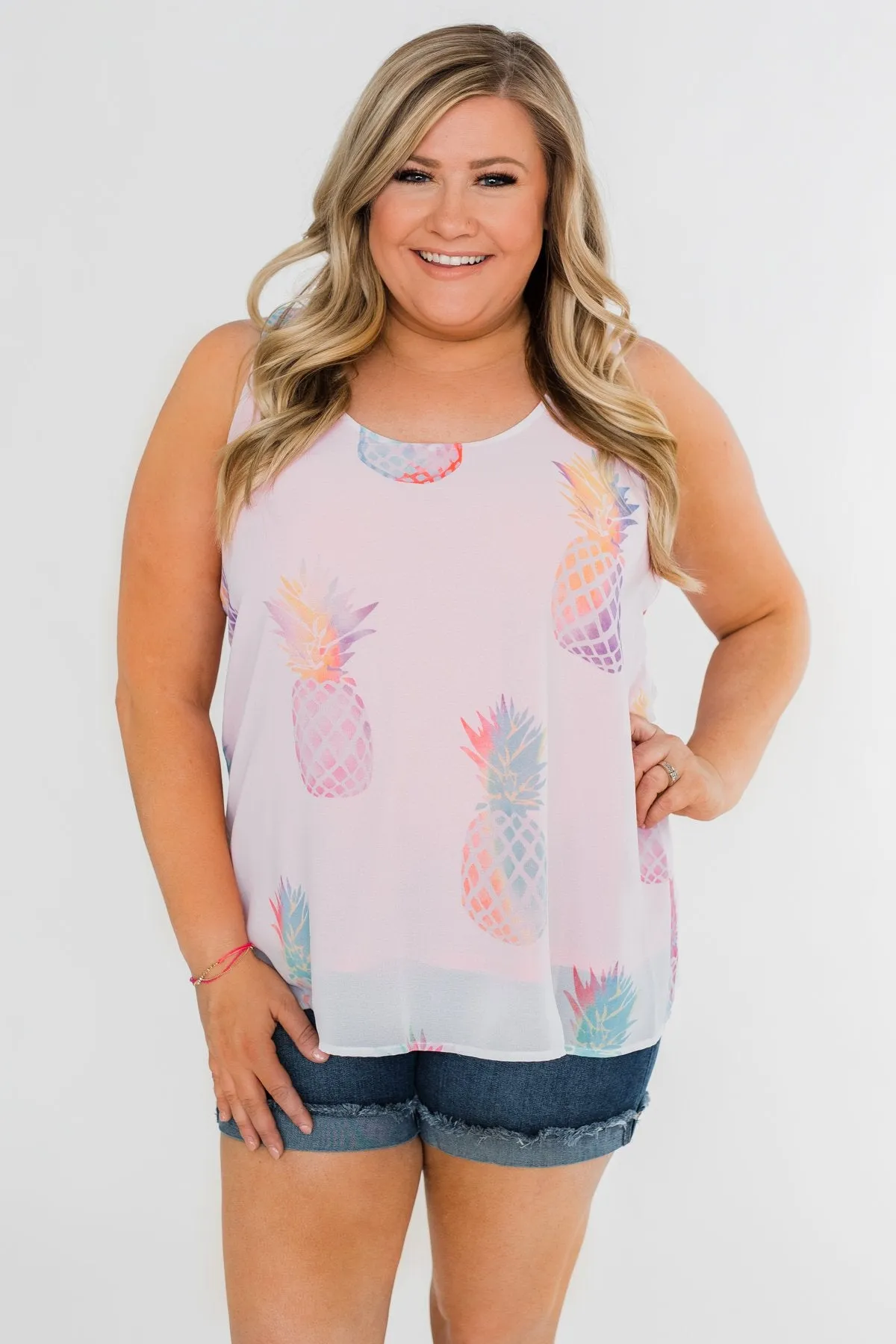 Life Is Sweet Pineapple Tank Top- Sheer White
