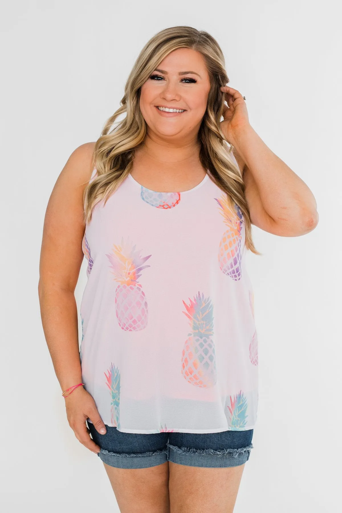 Life Is Sweet Pineapple Tank Top- Sheer White