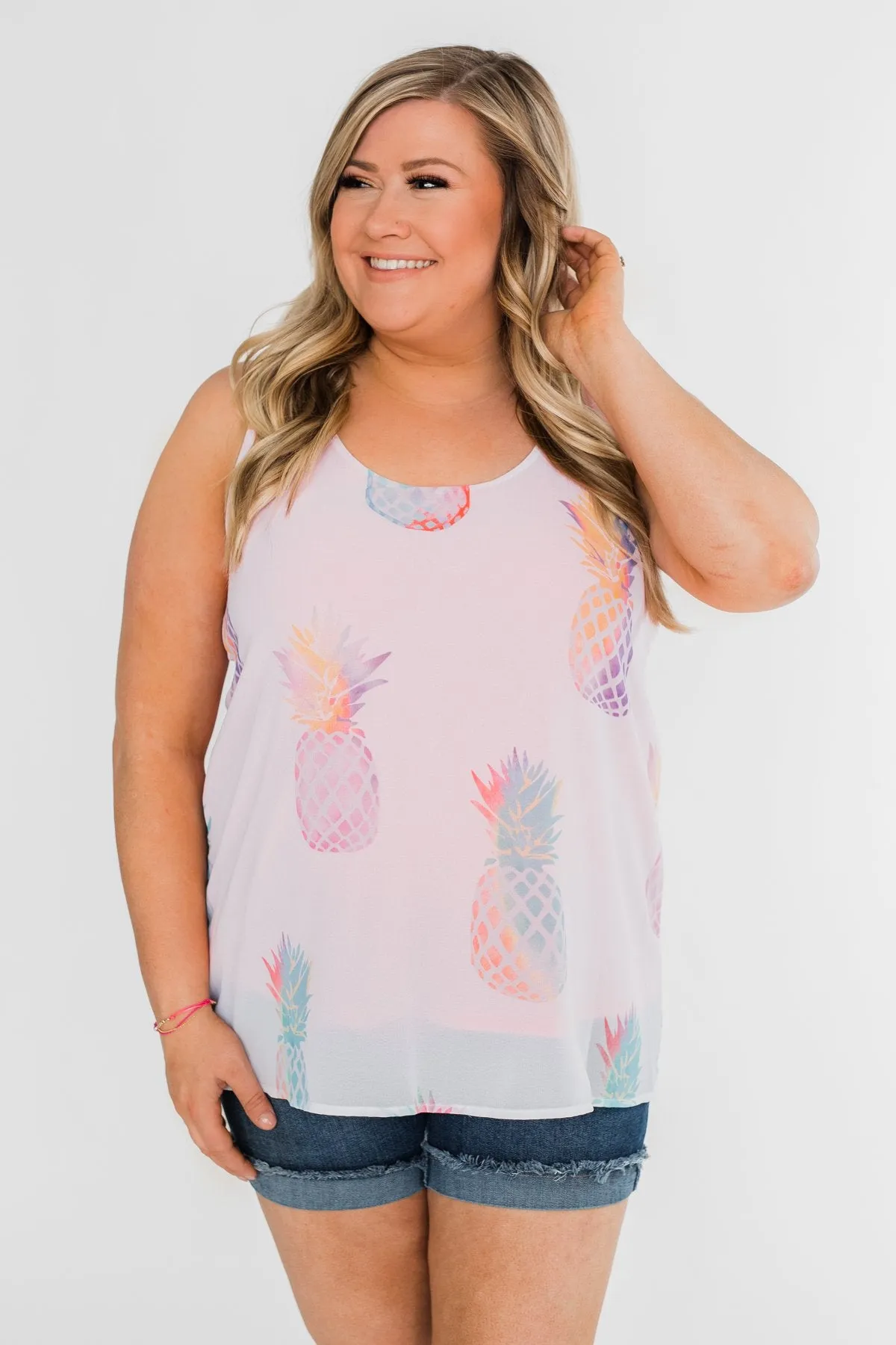 Life Is Sweet Pineapple Tank Top- Sheer White