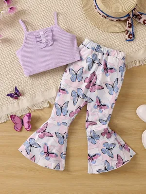 Lilac crop top| Young Girl Lilac Cami Top & Butterfly Print