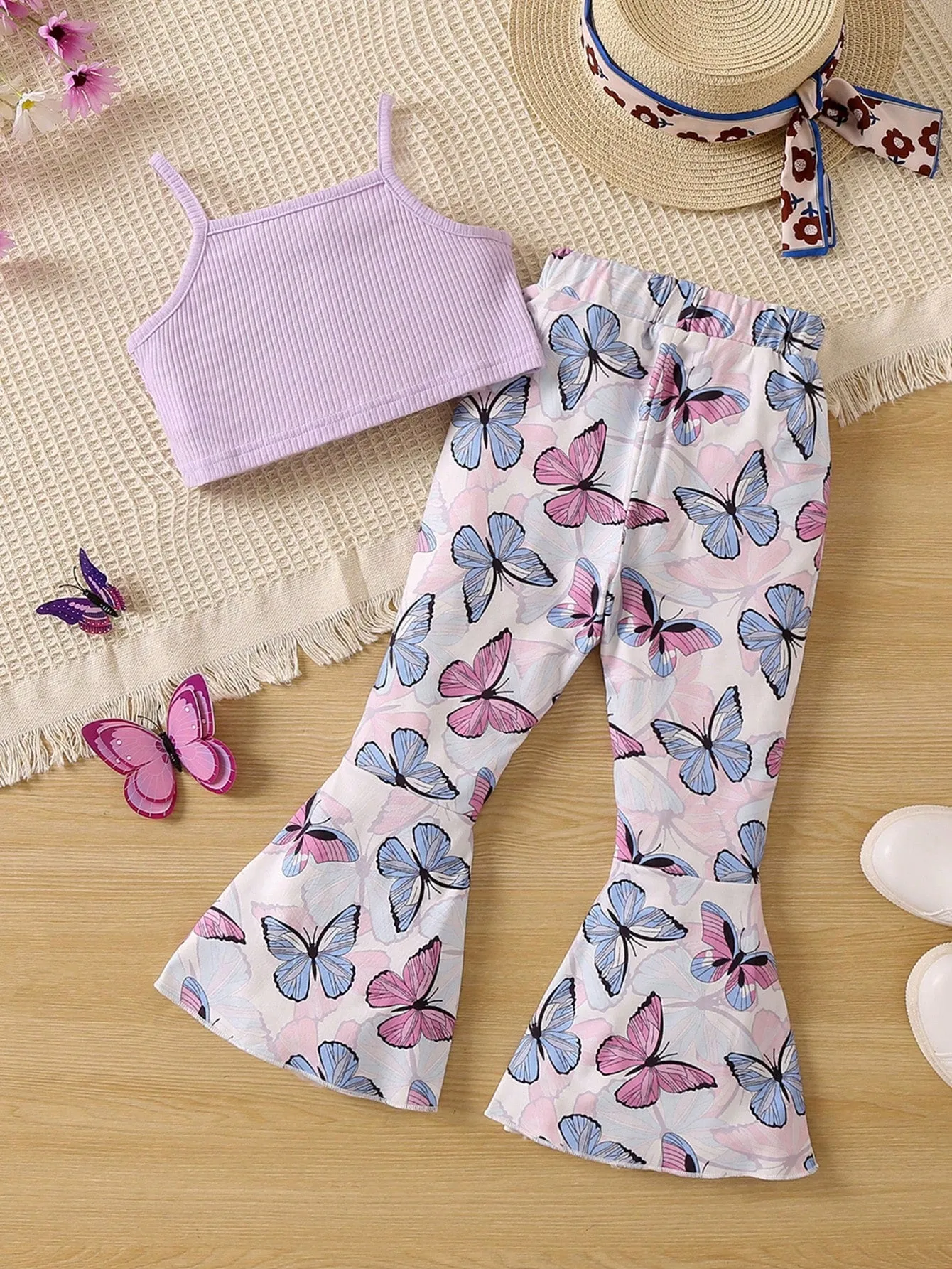 Lilac crop top| Young Girl Lilac Cami Top & Butterfly Print