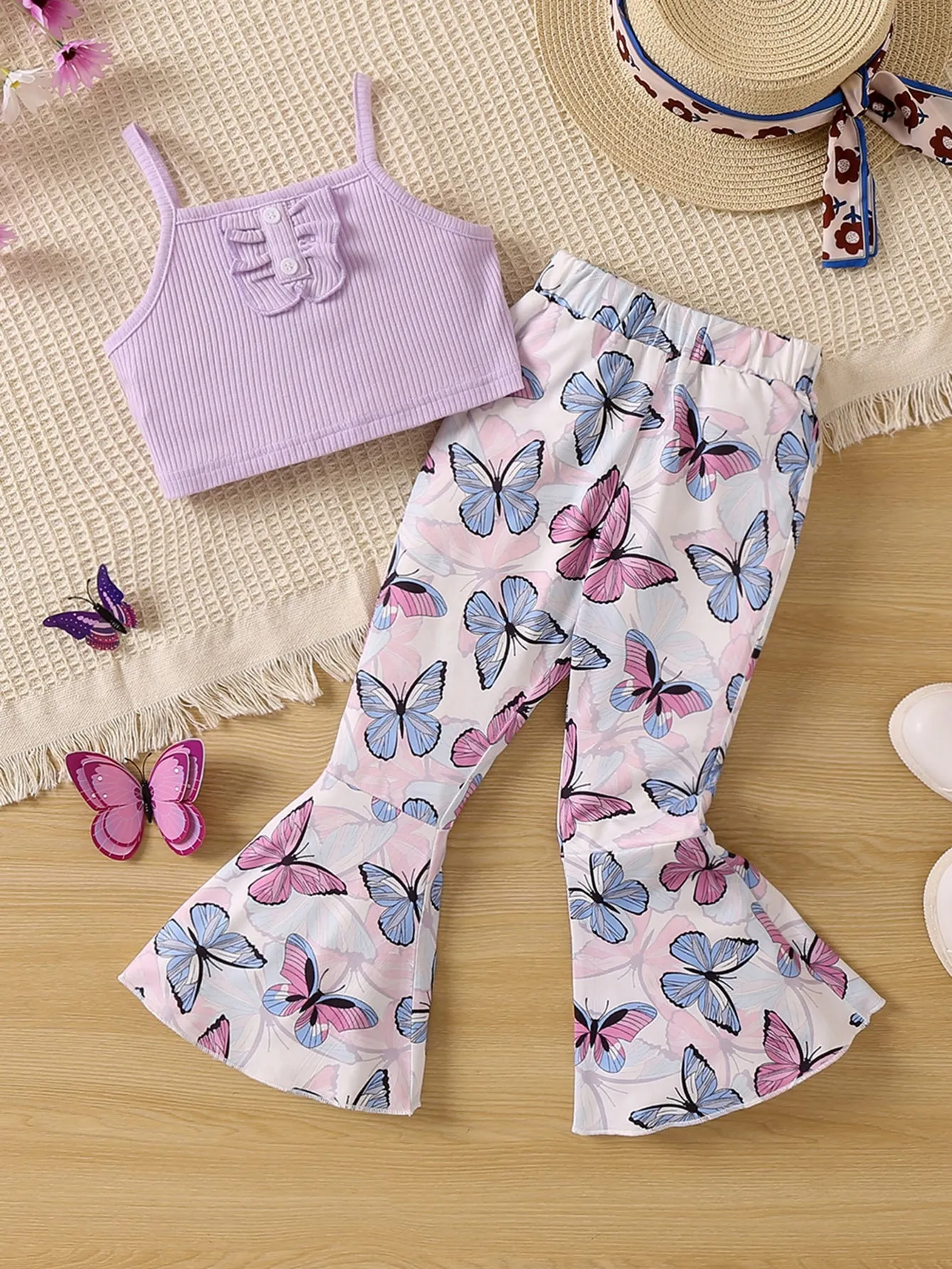 Lilac crop top| Young Girl Lilac Cami Top & Butterfly Print