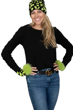 Lime & Black Knitted Fingerless Gloves