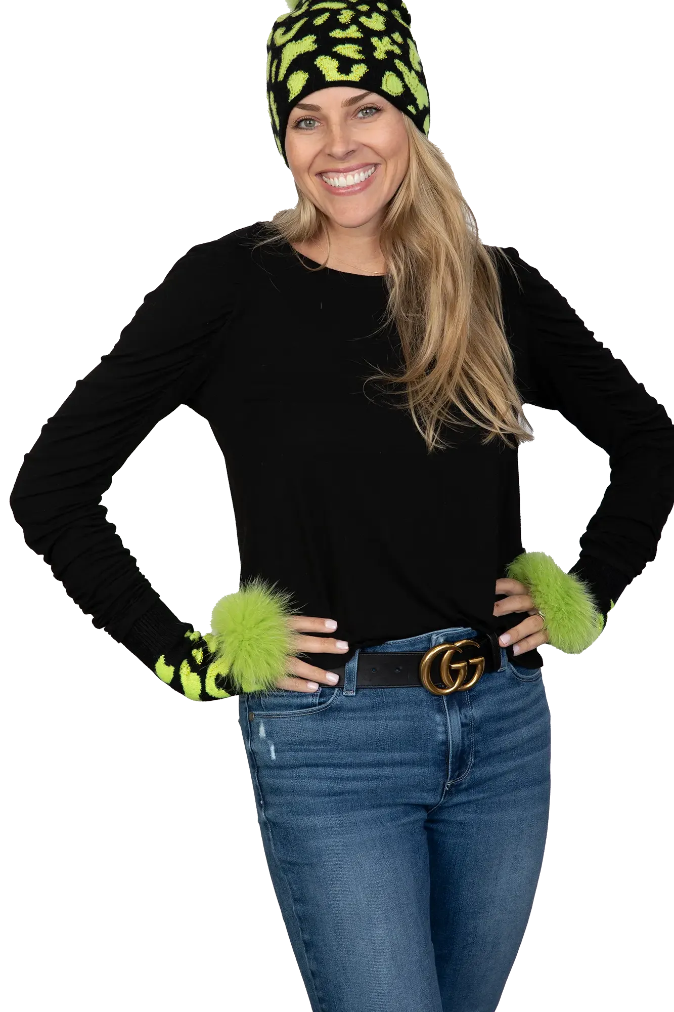 Lime & Black Knitted Fingerless Gloves