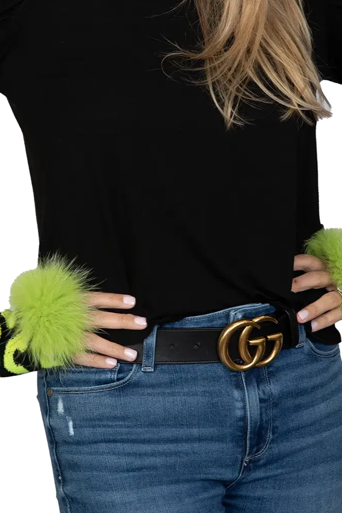Lime & Black Knitted Fingerless Gloves