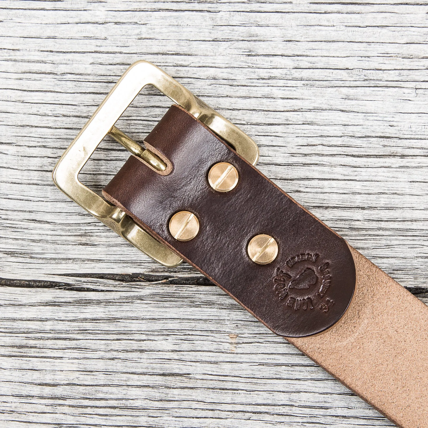 Lone Wolf Leathers Belt Horween Chromexcel Flat Square Brass Buckle