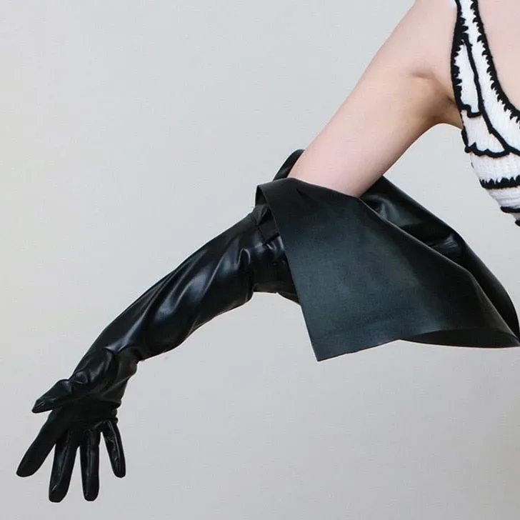 Maelle Exaggerated Sleeve Faux Leather Gloves - 4 Colors