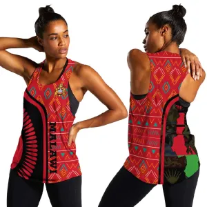 Malawi Patterns African Women Racerback Tank Blended with Flag Colors and National Emblem TS04