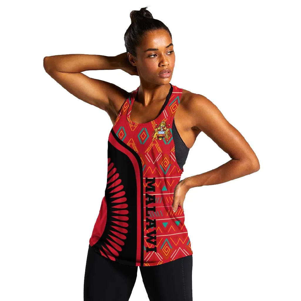 Malawi Patterns African Women Racerback Tank Blended with Flag Colors and National Emblem TS04