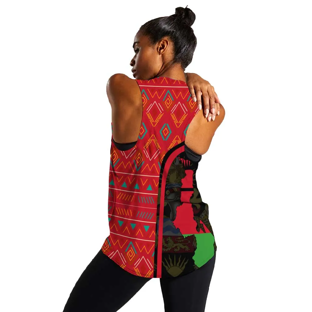Malawi Patterns African Women Racerback Tank Blended with Flag Colors and National Emblem TS04
