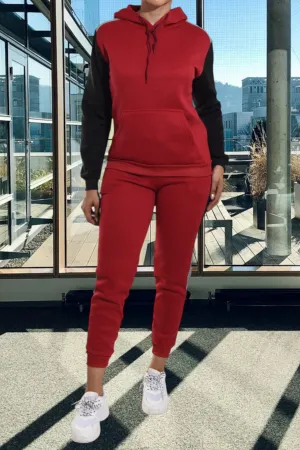 Maroon Fleece Tracksuit Set