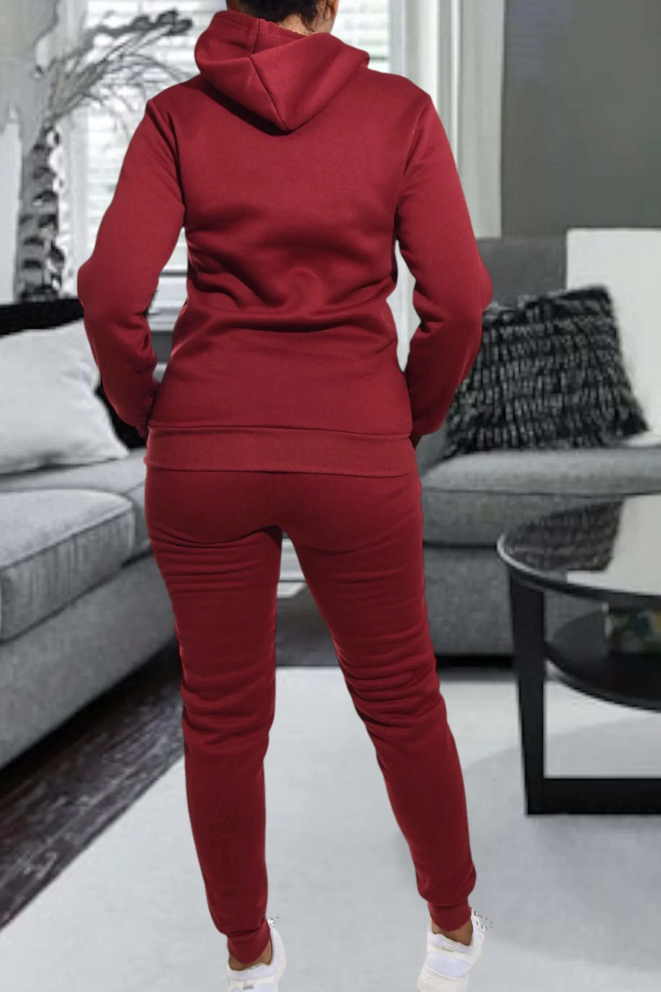 Maroon Love  Fleece Tracksuit Set