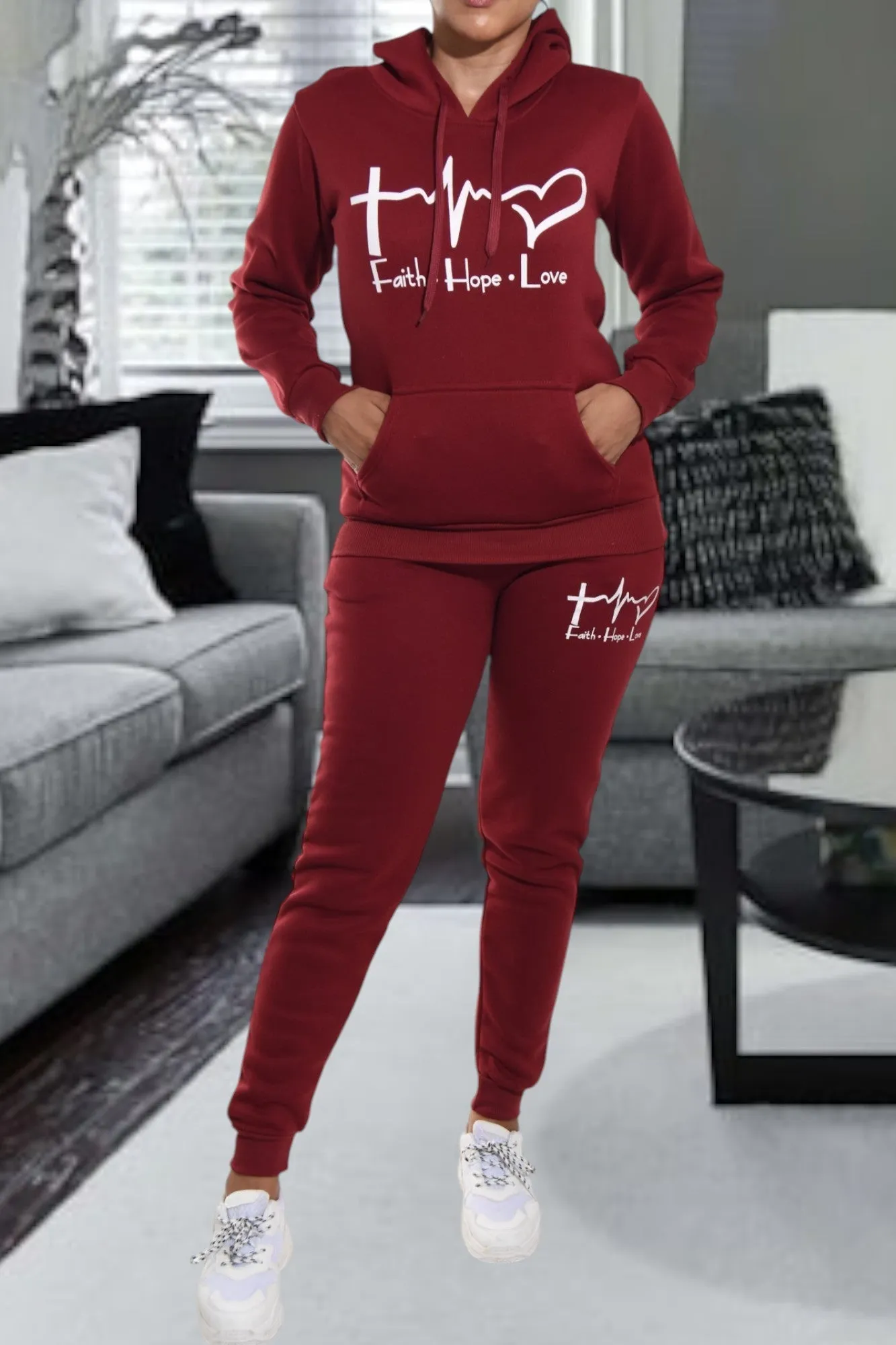 Maroon Love  Fleece Tracksuit Set
