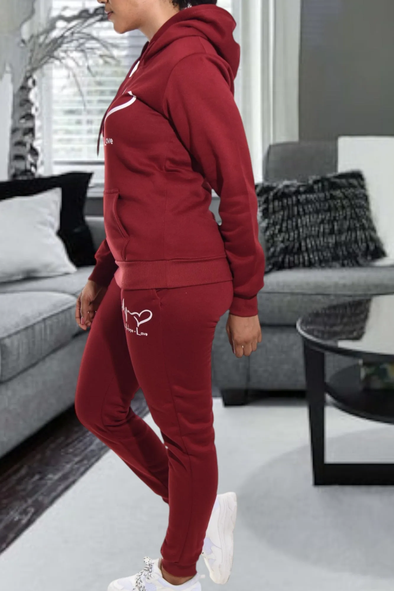 Maroon Love  Fleece Tracksuit Set