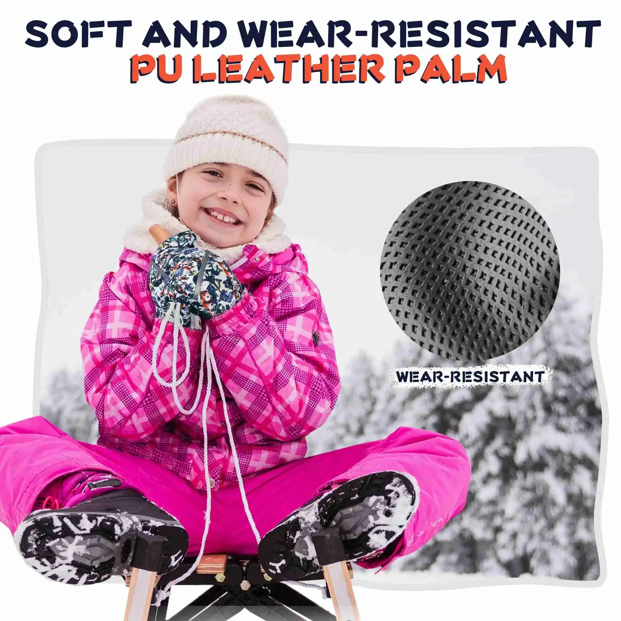 MCTi Kids Ski Gloves - Winter Waterproof Gloves with Knit Cuffs (5-13 Years)