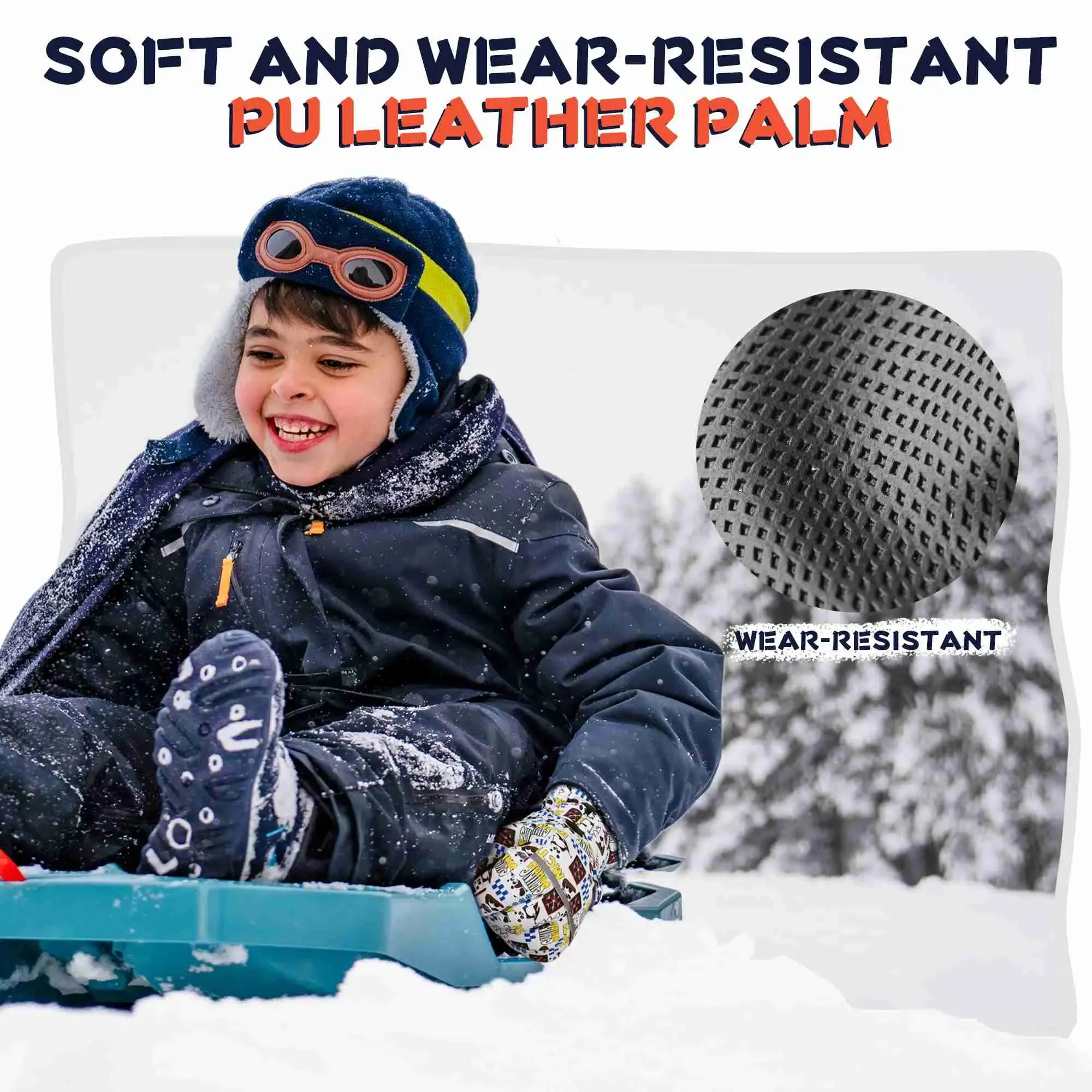 MCTi Kids Ski Gloves - Winter Waterproof Gloves with Knit Cuffs (5-13 Years)