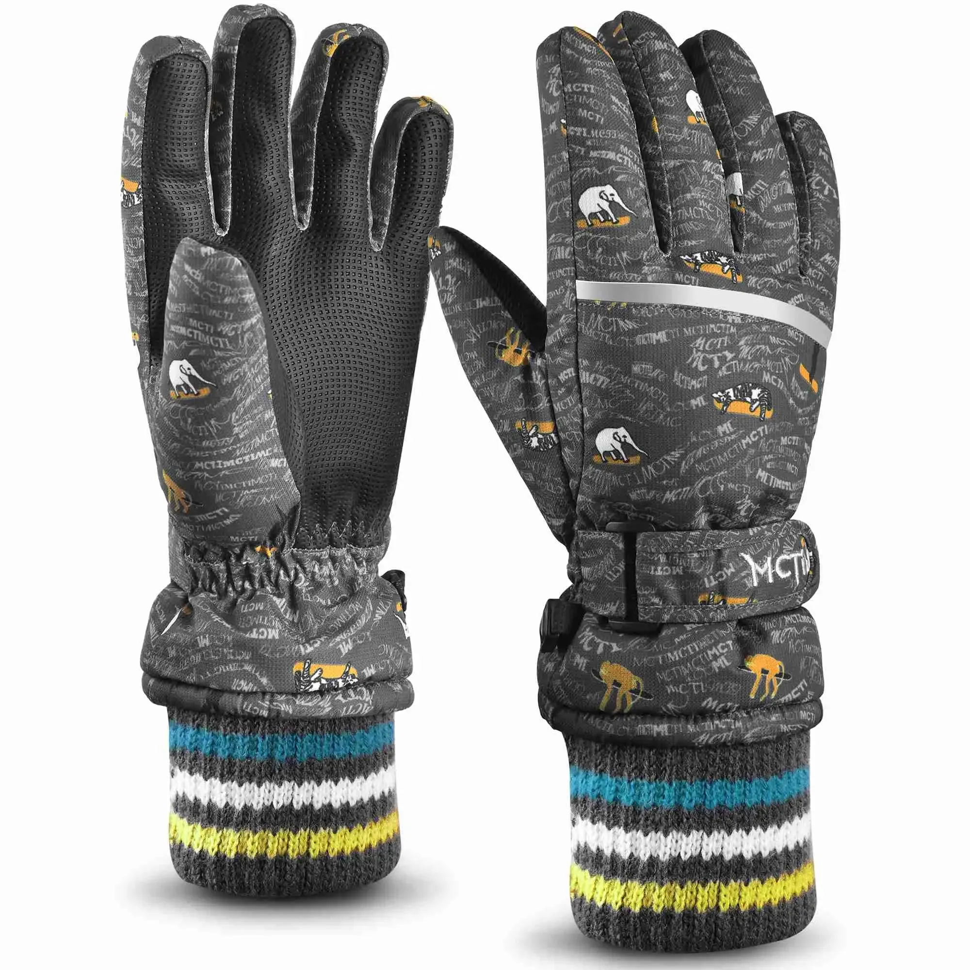 MCTi Kids Ski Gloves - Winter Waterproof Gloves with Knit Cuffs (5-13 Years)