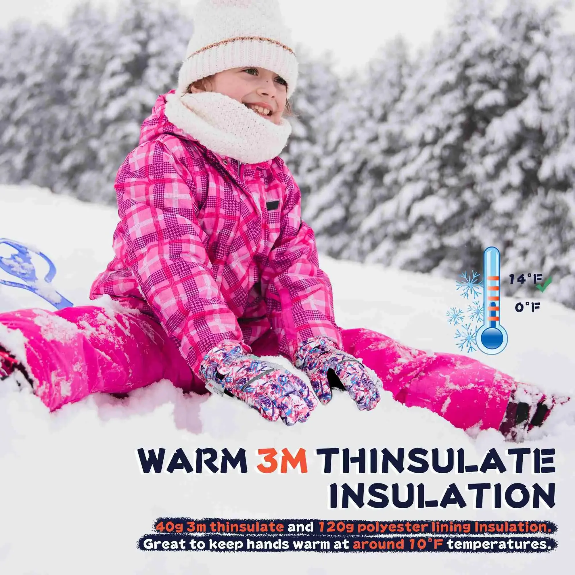 MCTi Kids Ski Gloves - Winter Waterproof Gloves with Knit Cuffs (5-13 Years)