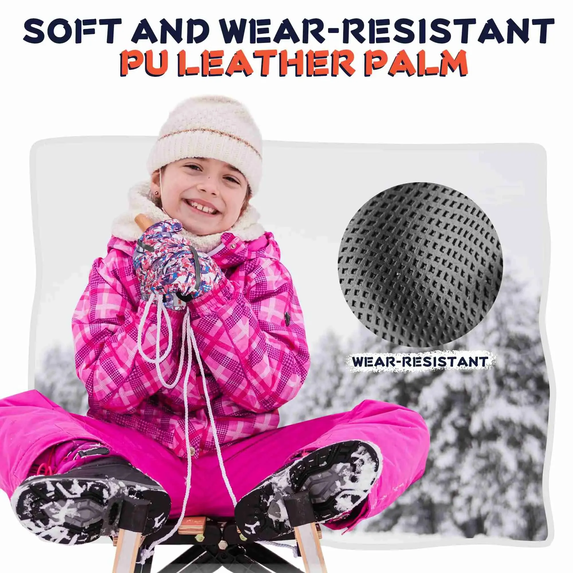 MCTi Kids Ski Gloves - Winter Waterproof Gloves with Knit Cuffs (5-13 Years)