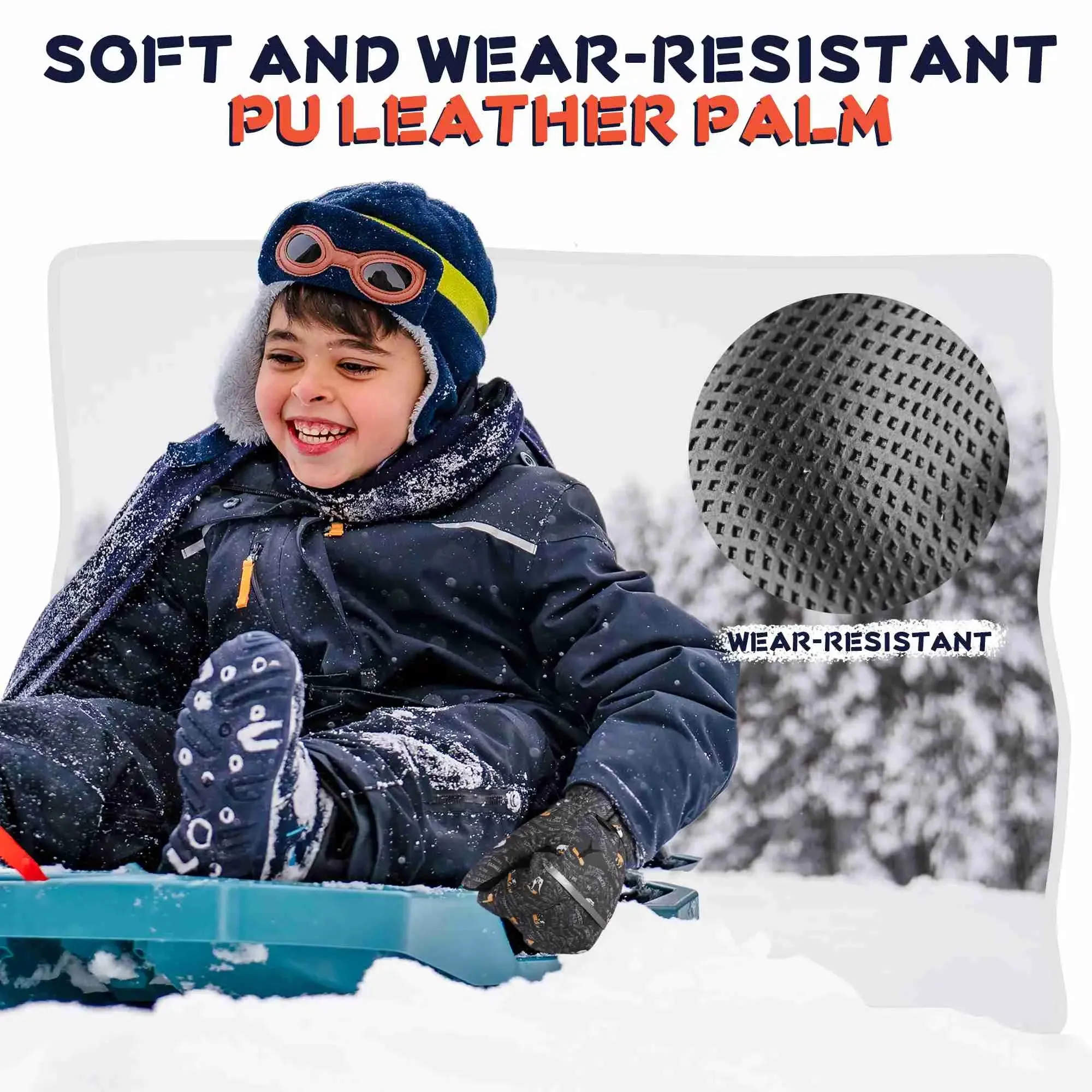 MCTi Kids Ski Gloves - Winter Waterproof Gloves with Knit Cuffs (5-13 Years)