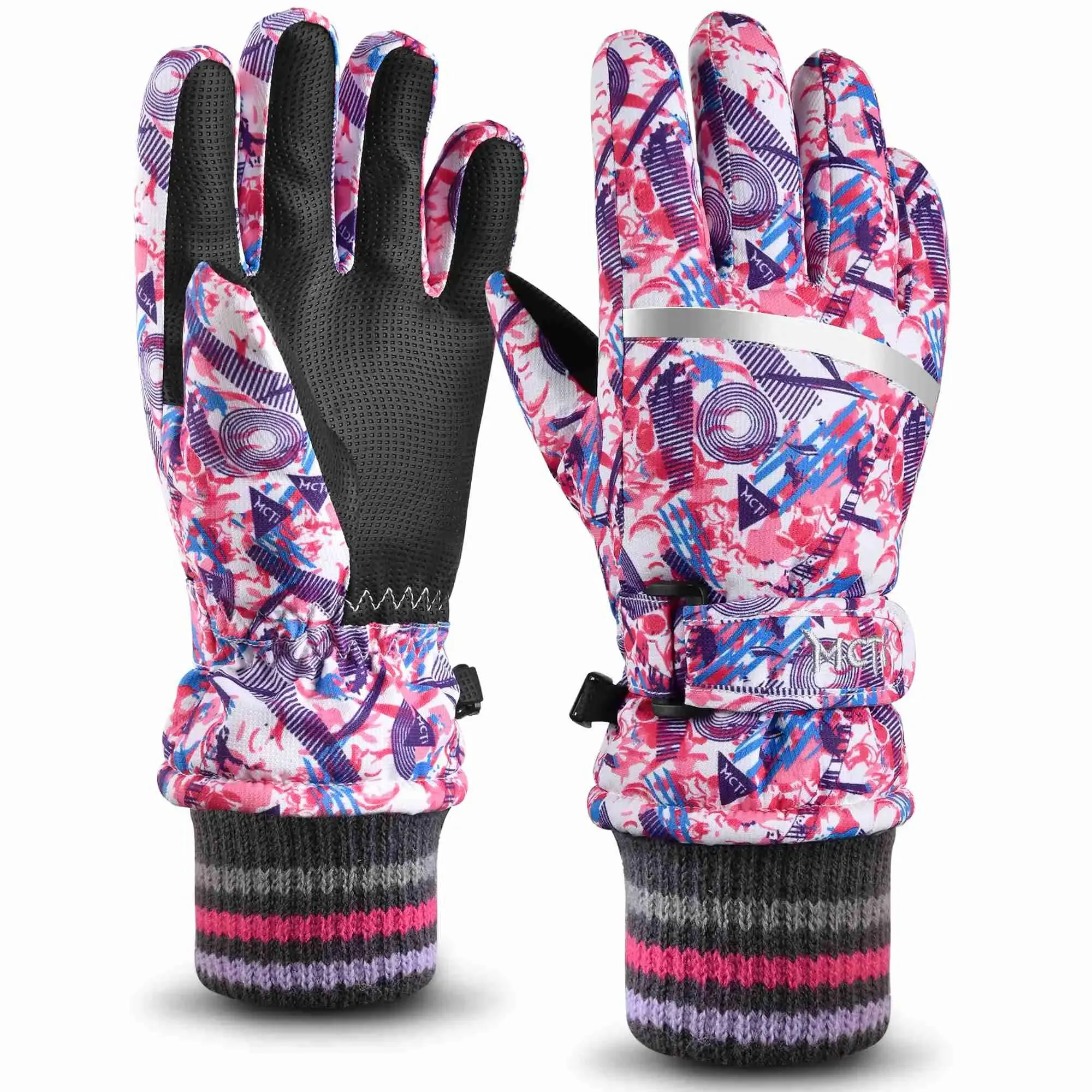 MCTi Kids Ski Gloves - Winter Waterproof Gloves with Knit Cuffs (5-13 Years)