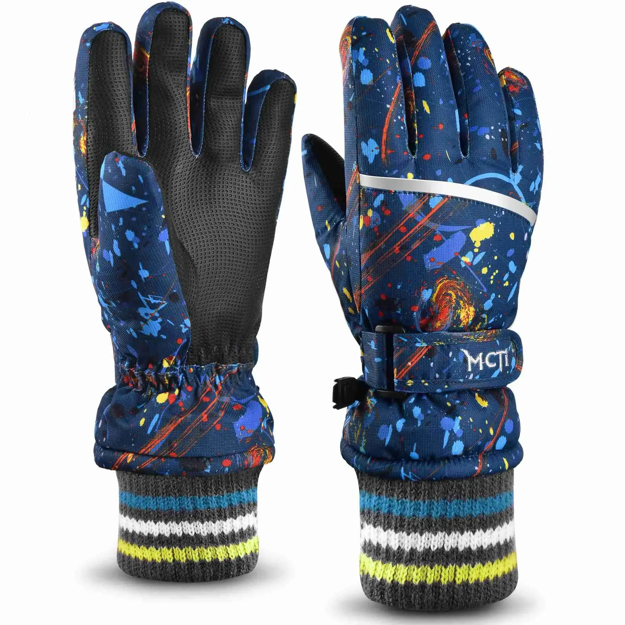 MCTi Kids Ski Gloves - Winter Waterproof Gloves with Knit Cuffs (5-13 Years)