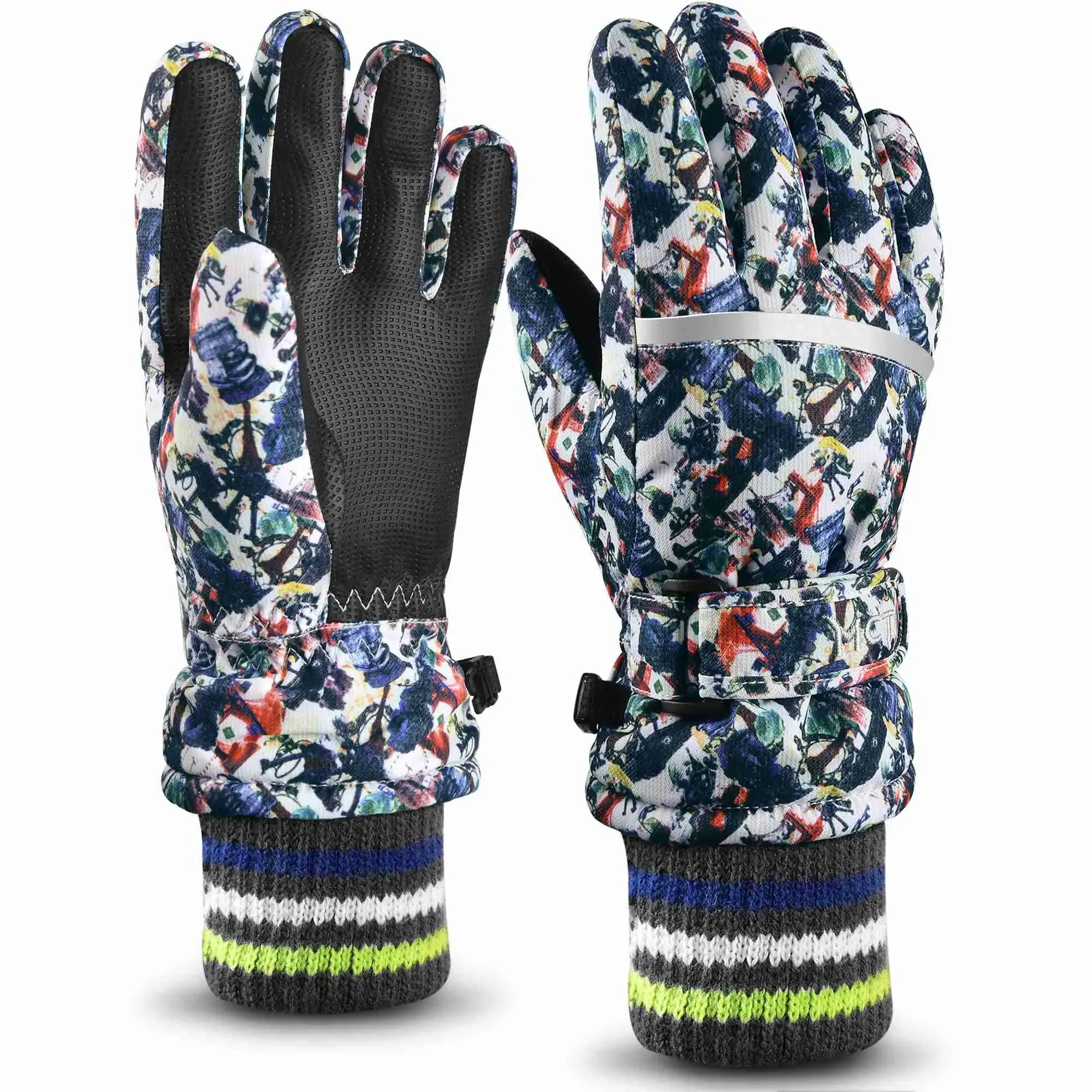MCTi Kids Ski Gloves - Winter Waterproof Gloves with Knit Cuffs (5-13 Years)