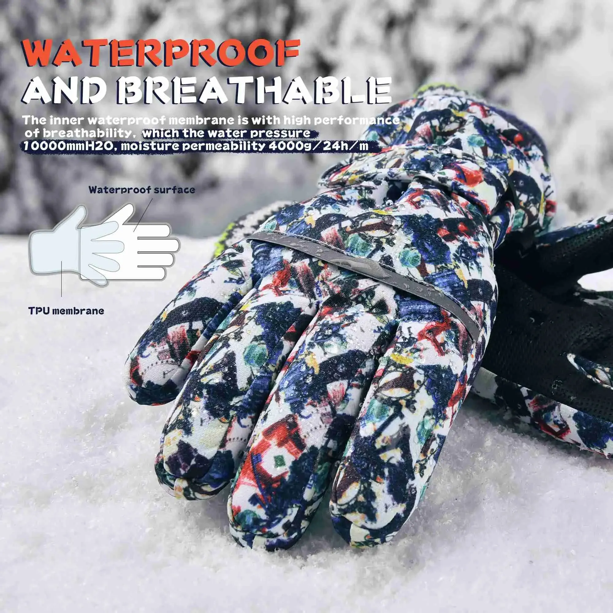 MCTi Kids Ski Gloves - Winter Waterproof Gloves with Knit Cuffs (5-13 Years)