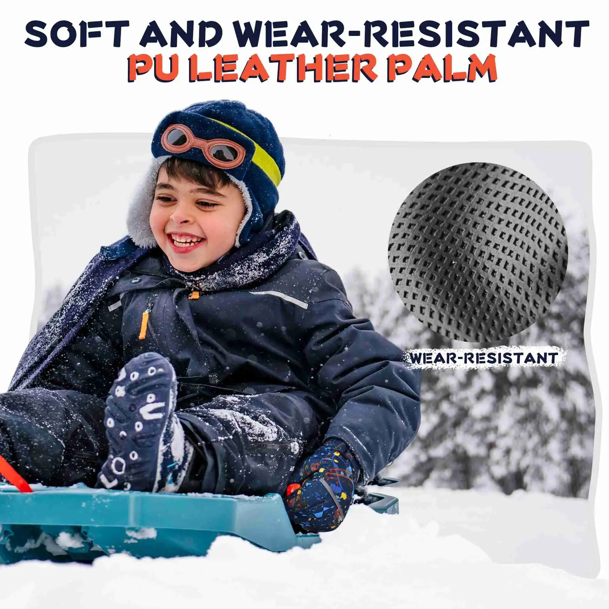 MCTi Kids Ski Gloves - Winter Waterproof Gloves with Knit Cuffs (5-13 Years)