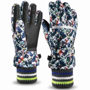 MCTi Kids Ski Gloves - Winter Waterproof Gloves with Knit Cuffs (5-13 Years)