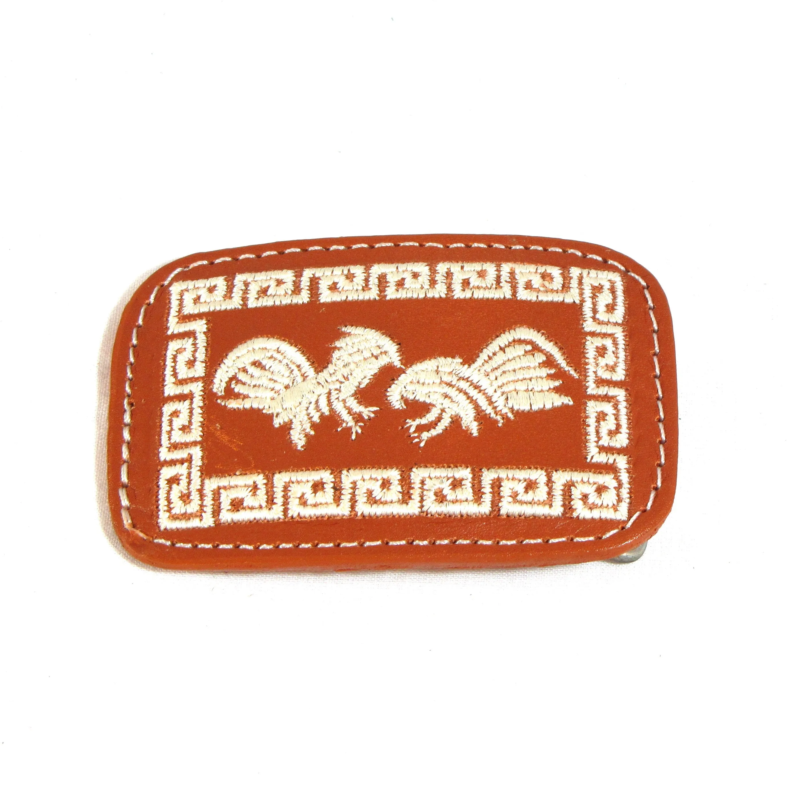 MEB-39  Embroidered Western Leather Buckle - Fighting Cocks