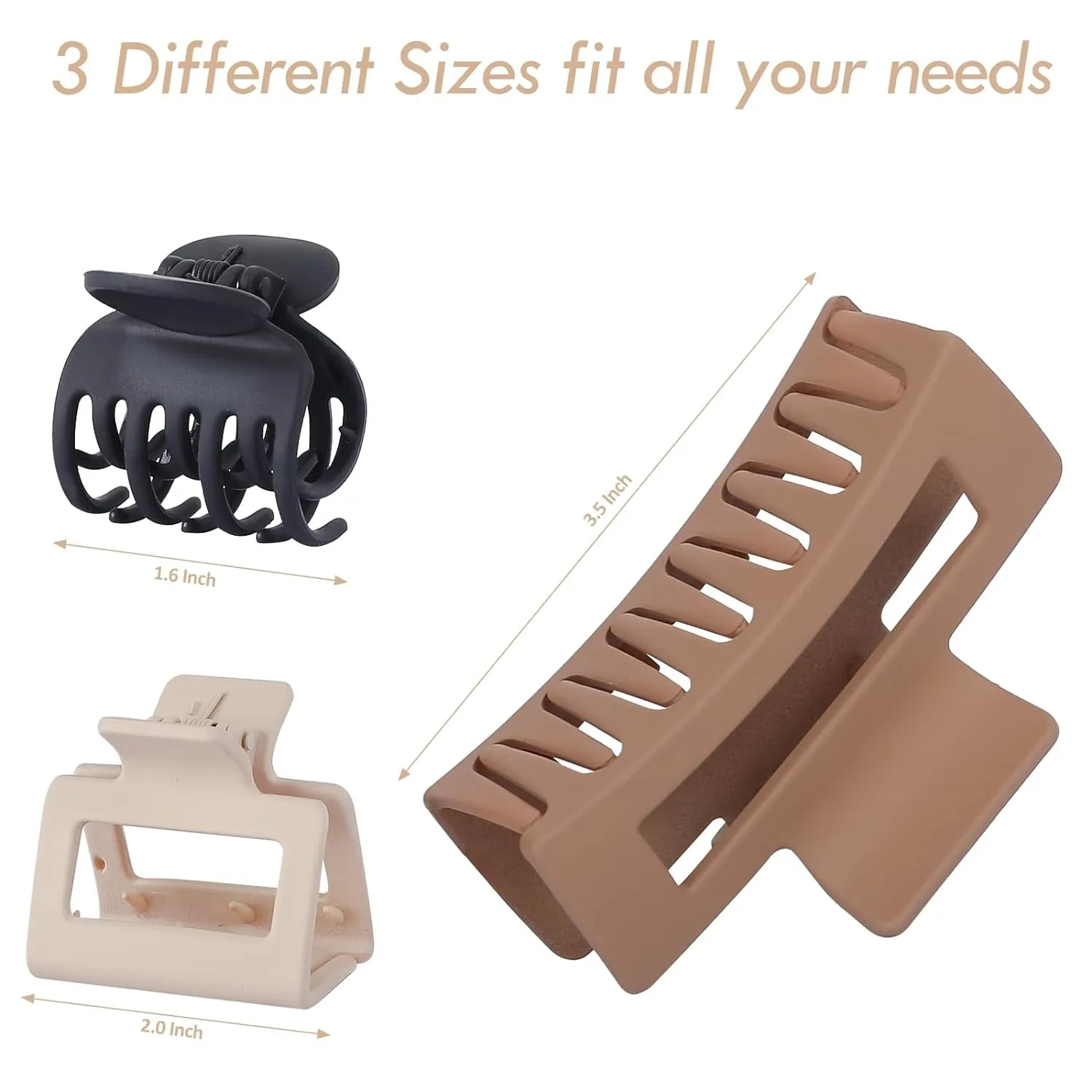 Medium Claw Hair Clips Set for Women - 3 Styles, 9 Pcs Rectangle Clips for Thick Hair, Square Clips for Thin Hair - Brown