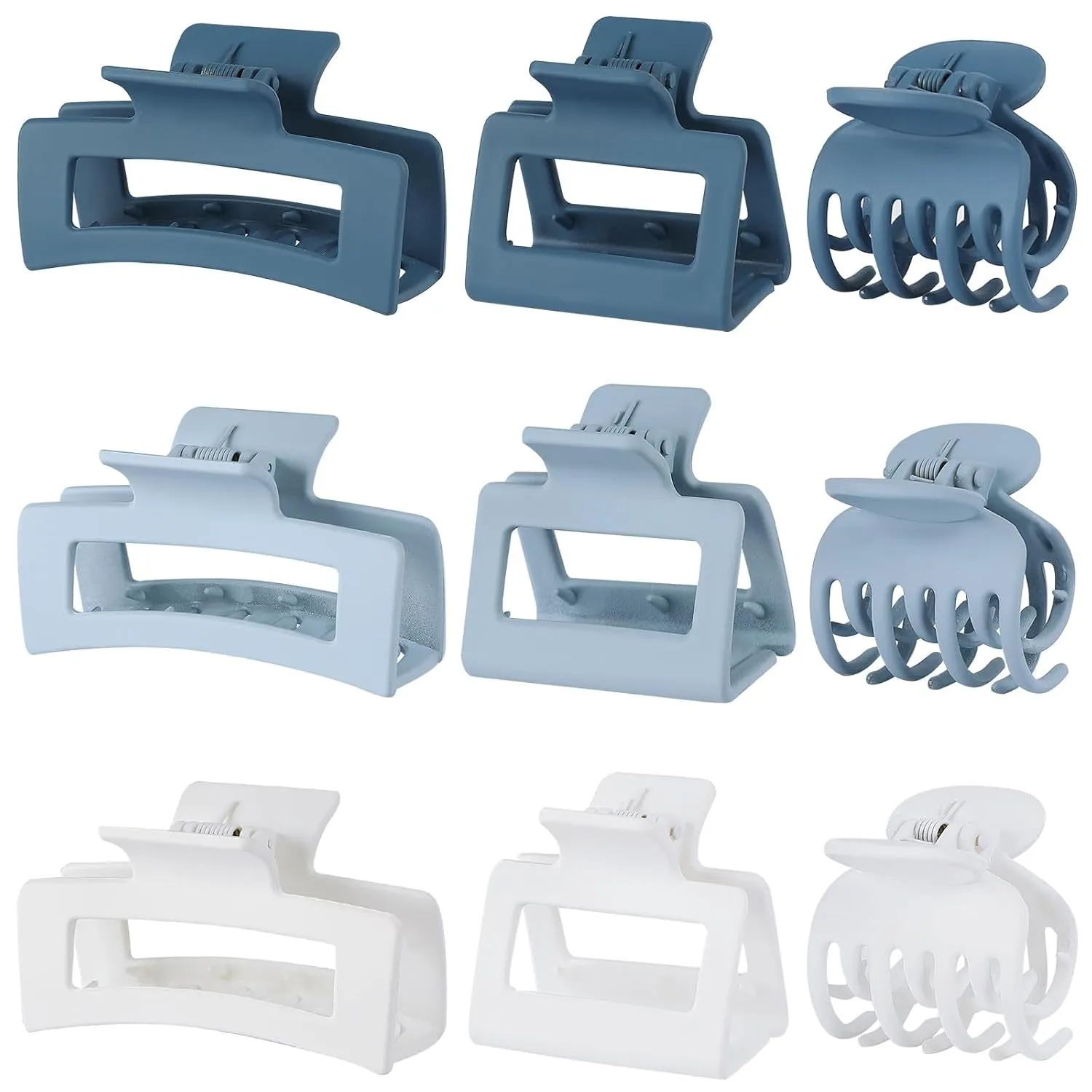 Medium Claw Hair Clips Set for Women - 3 Styles, 9 Pcs Rectangle Clips for Thick Hair, Square Clips for Thin Hair - Brown