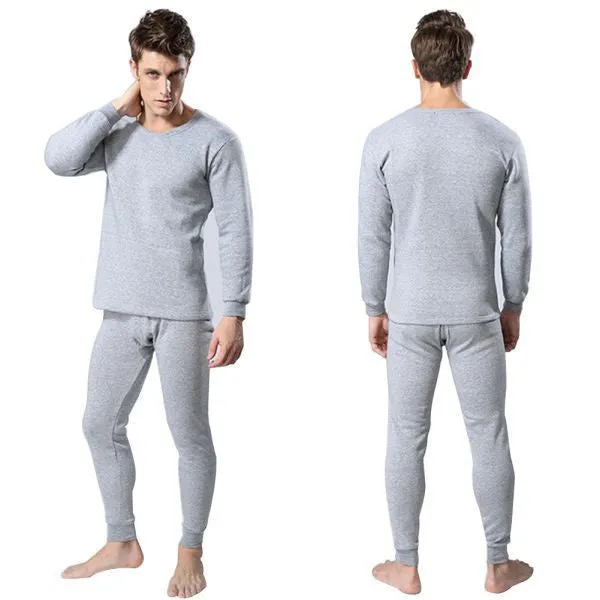 Men 2Pcs Cotton Thermal Underwear Set Winter Warm Thicken Long Johns Tops Bottom 3 Colors