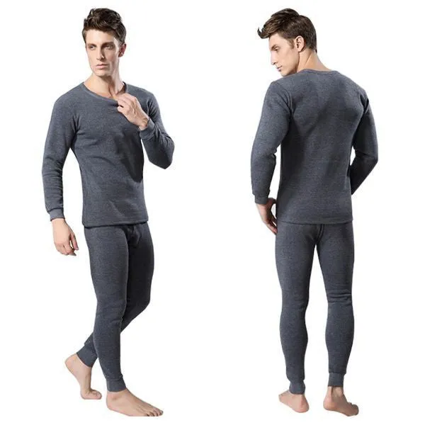 Men 2Pcs Cotton Thermal Underwear Set Winter Warm Thicken Long Johns Tops Bottom 3 Colors