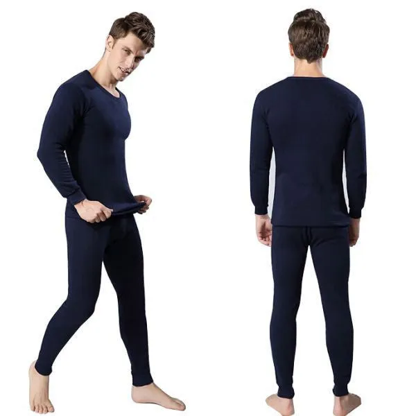 Men 2Pcs Cotton Thermal Underwear Set Winter Warm Thicken Long Johns Tops Bottom 3 Colors
