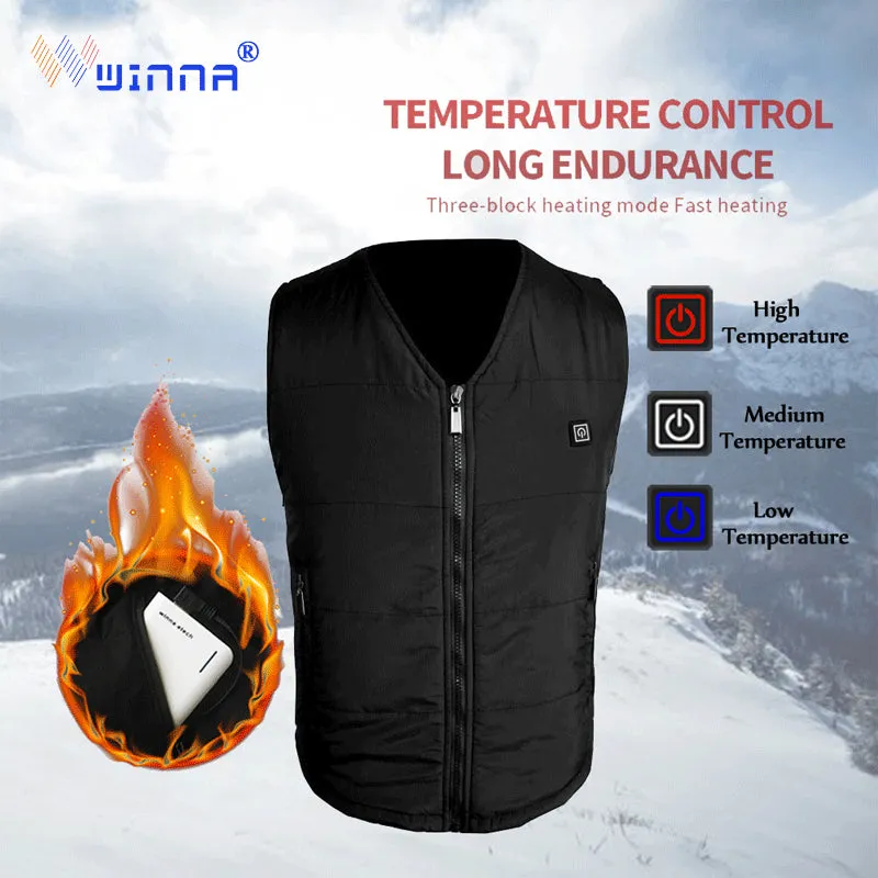 Men Women USB Infrared Heating Vest Winter Outdoor Jacket Electric Thermal Waistcoat