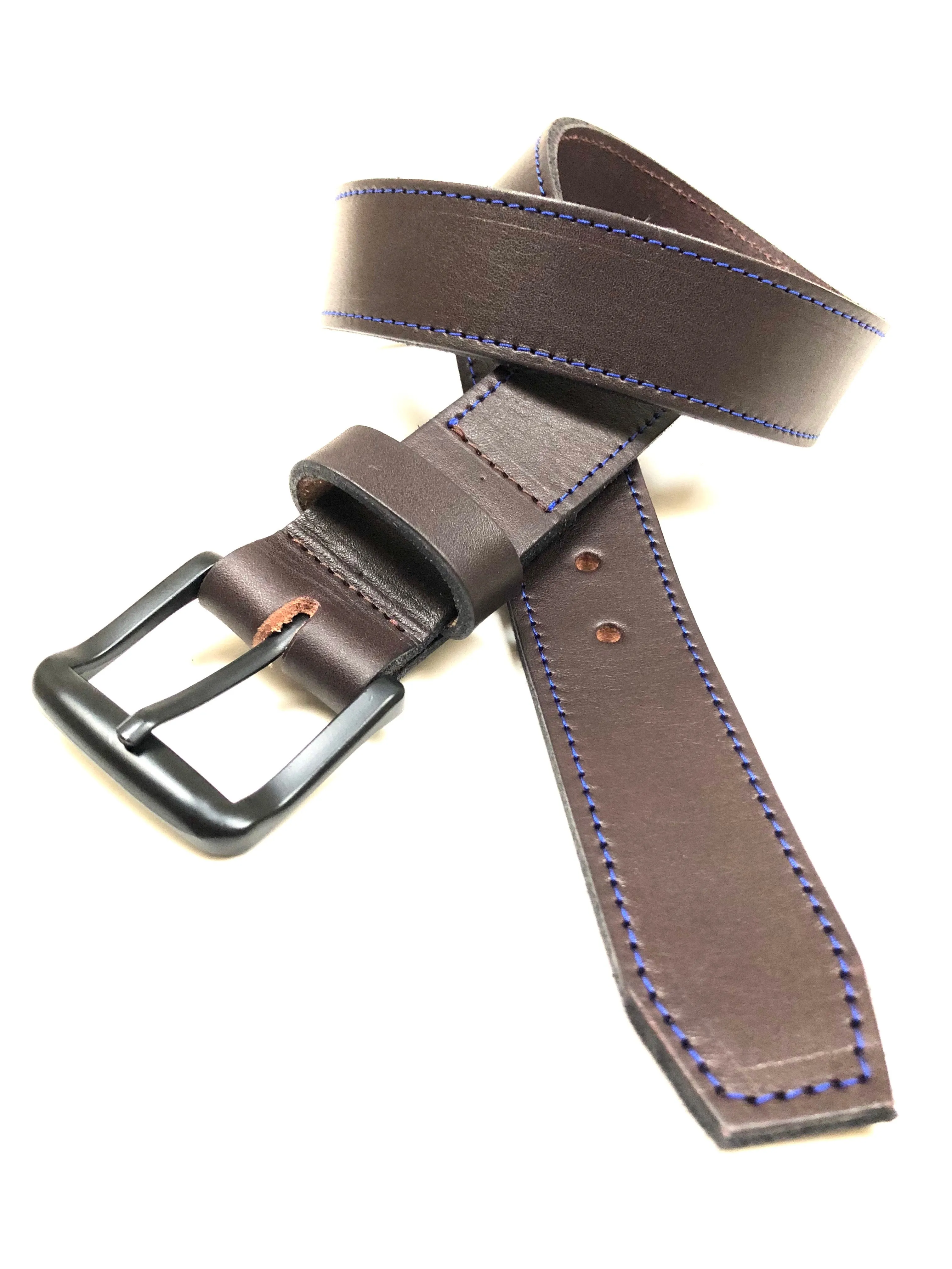 Men's Brown Leather Belt with Black Tone Buckle 34A5
