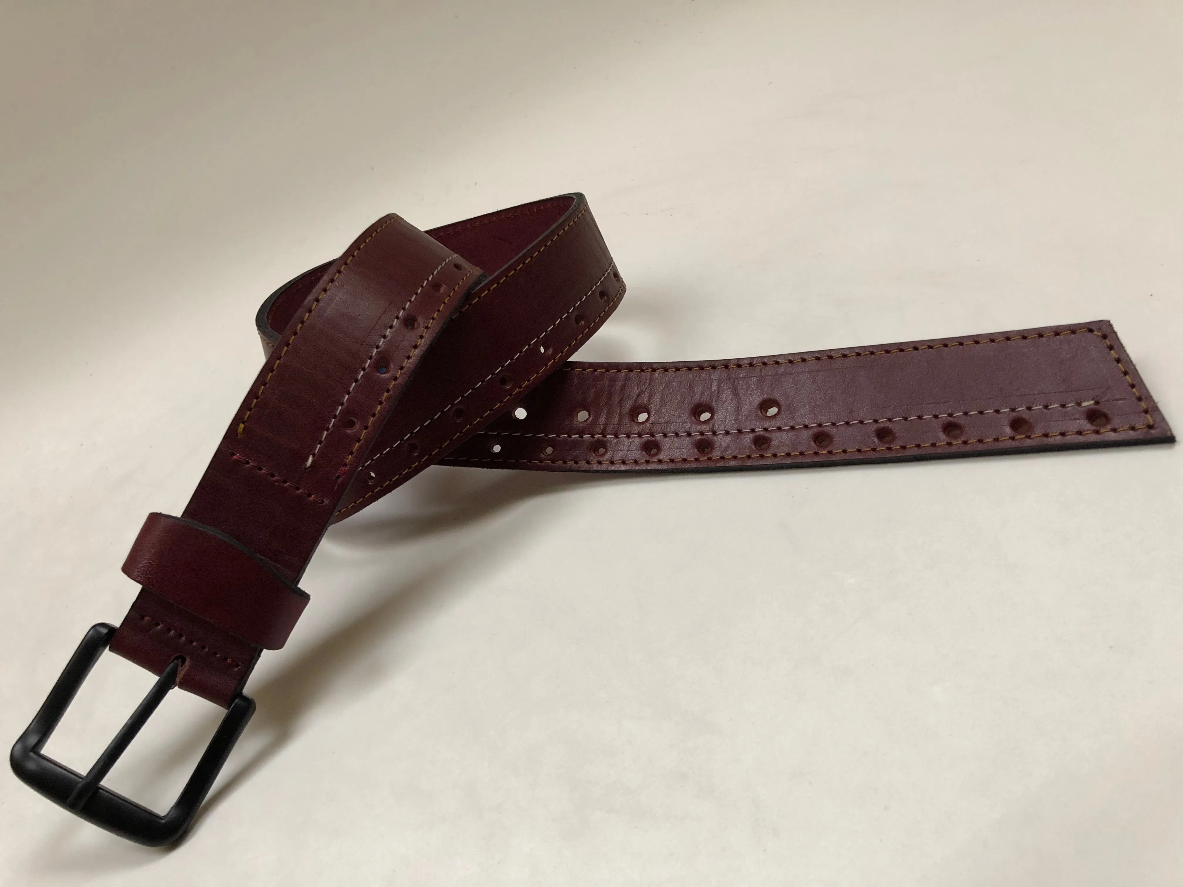 Men's Burgundy Leather Belt with Black Buckle 36A12