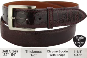 Men's Burgundy Ostrich Leg Designer Full Grain Leather Belt **Made To Order Allow 5 To 6 Weeks To Ship
