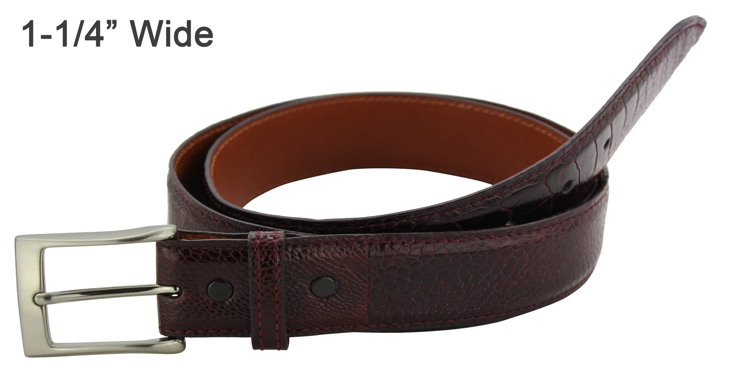 Men's Burgundy Ostrich Leg Designer Full Grain Leather Belt **Made To Order Allow 5 To 6 Weeks To Ship