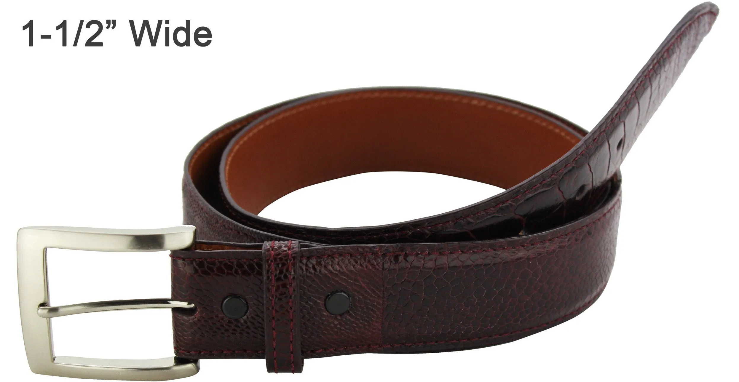 Men's Burgundy Ostrich Leg Designer Full Grain Leather Belt **Made To Order Allow 5 To 6 Weeks To Ship
