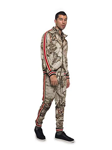 Men's Conquer Track Suits 2 Piece Sweatsuit Set ST573 - Tan - 3X-Large - CC8H