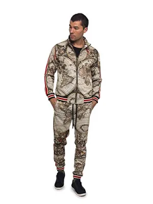 Men's Conquer Track Suits 2 Piece Sweatsuit Set ST573 - Tan - 3X-Large - CC8H