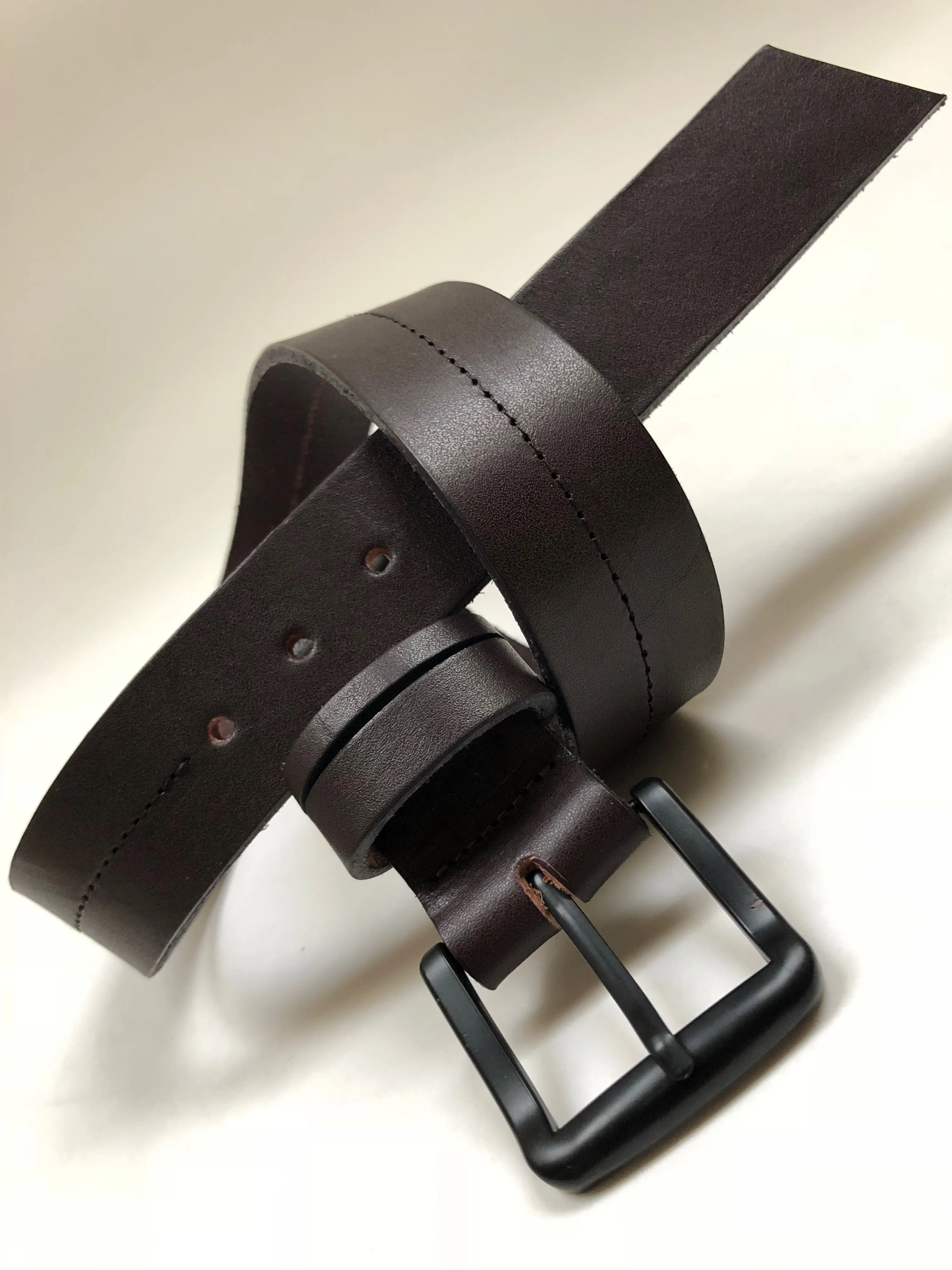 Men's Dark Brown Leather Belt with Black Buckle 36A6