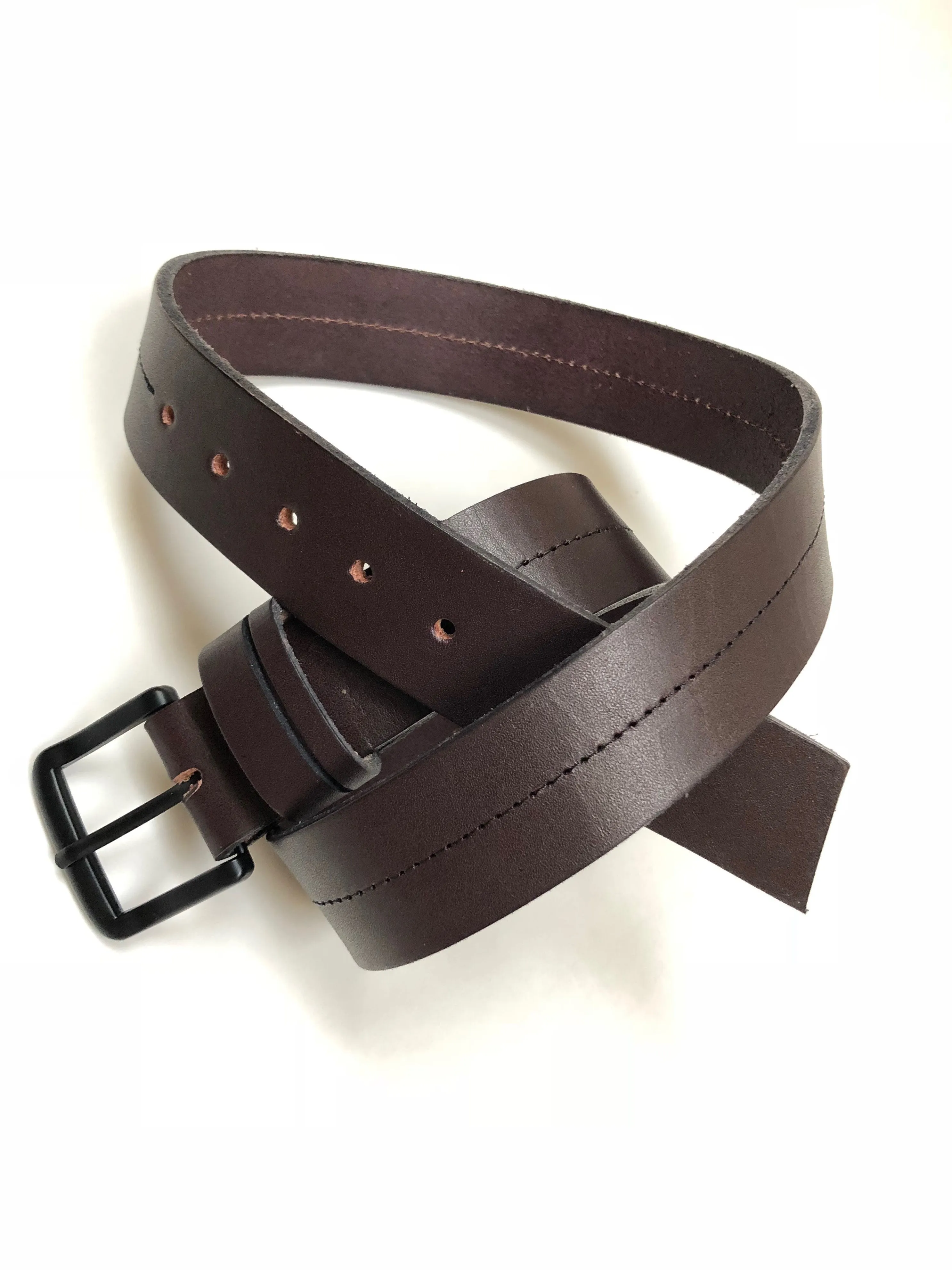 Men's Dark Brown Leather Belt with Black Buckle 36A6