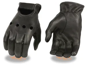 Men's Deer skin unlined driving leather gloves with knuckle cuts out & wrist strap