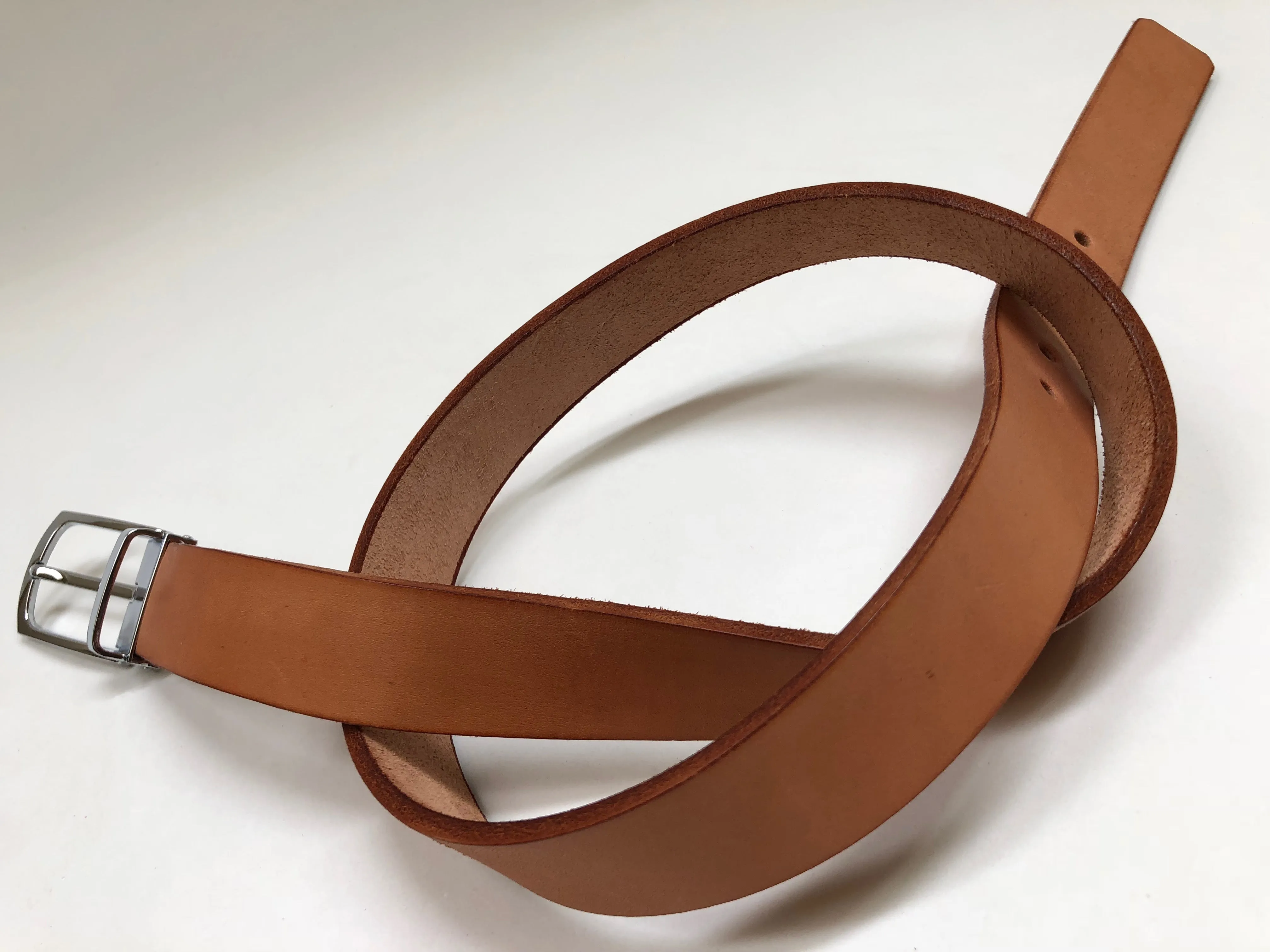 Men's Natural Leather Belt with Silver Tone Bukcle 32Z1