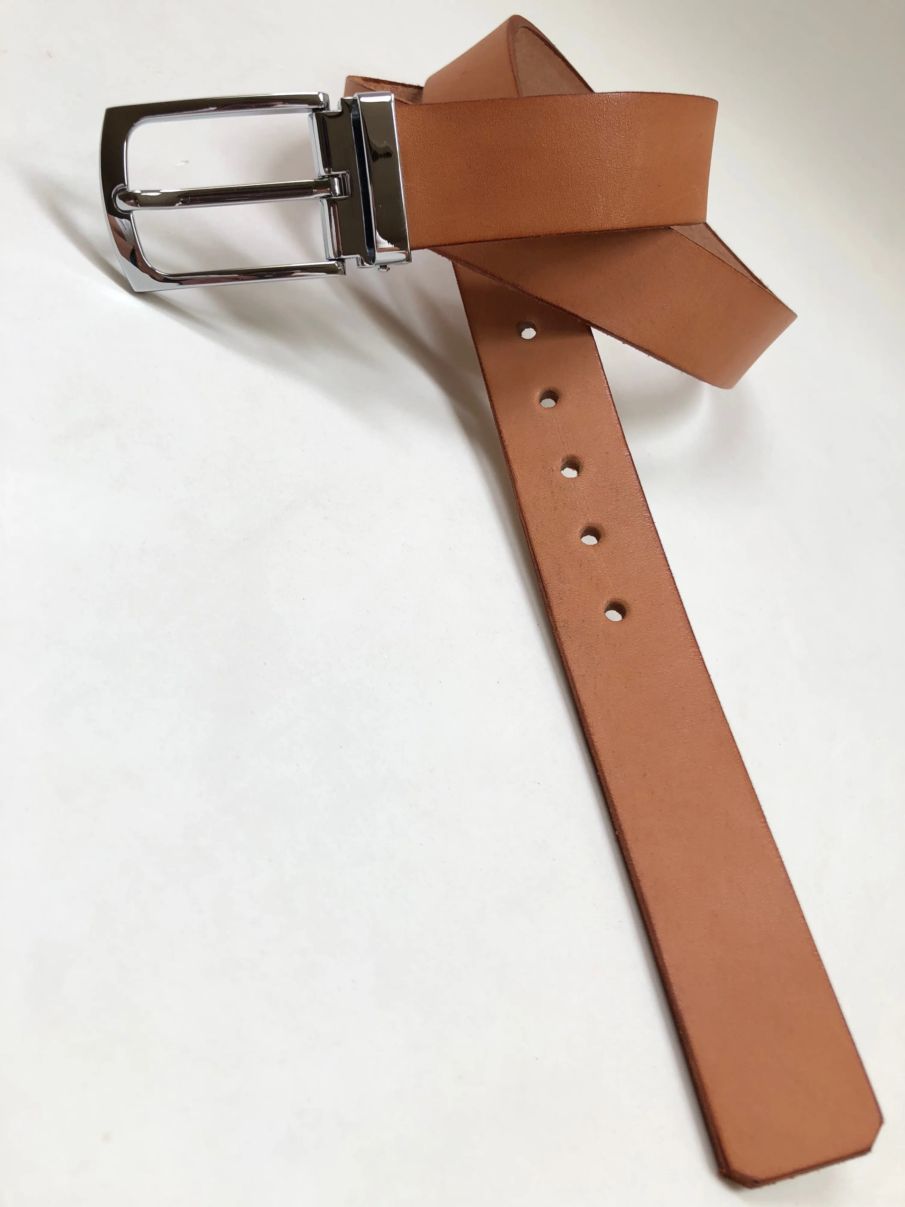 Men's Natural Leather Belt with Silver Tone Bukcle 32Z1